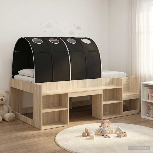 Kids'High Bed Frame with Storage 3 pcs Sonoma Oak and Black