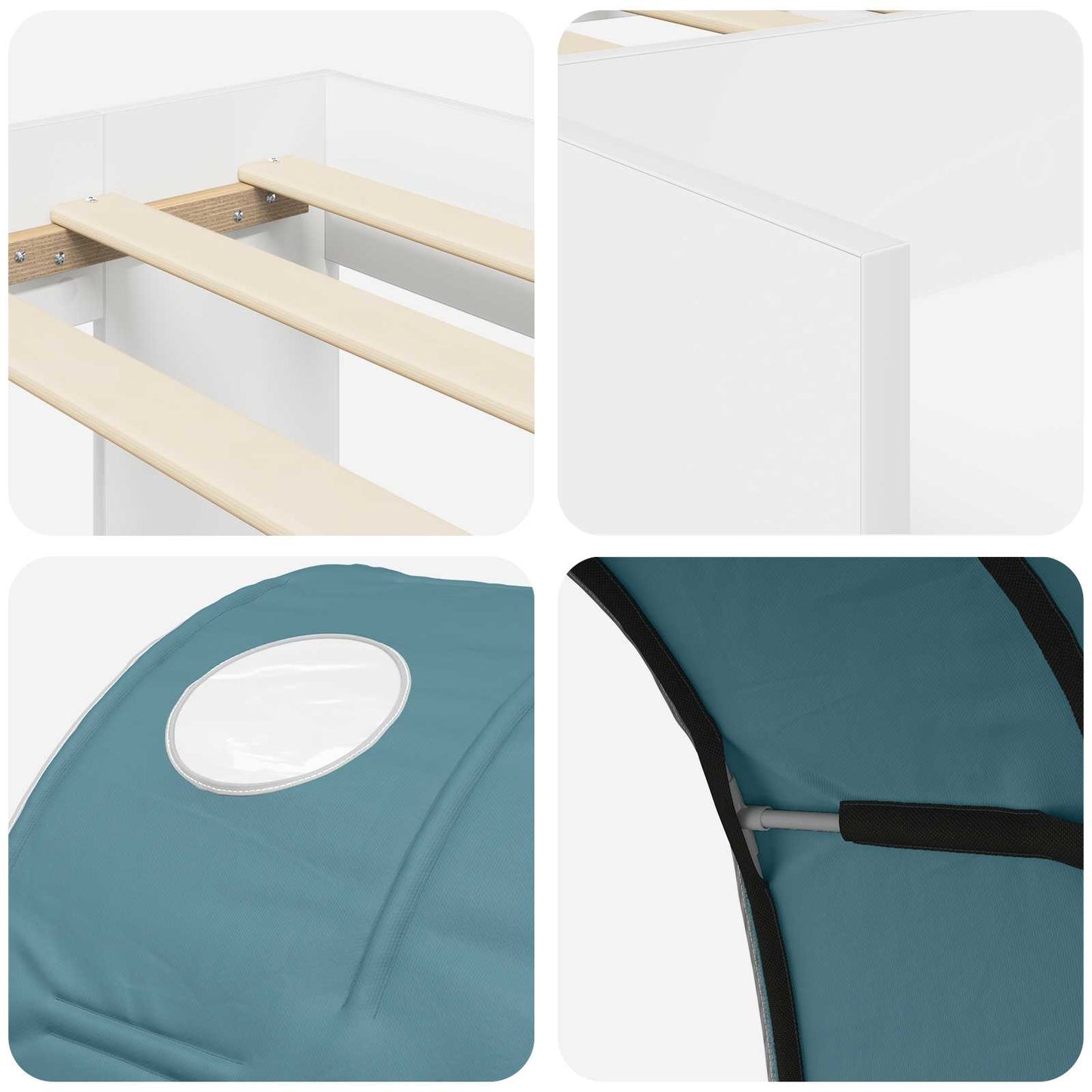 Bed Frame with Tunnel with Shelf 3 pcs White and Light Blue