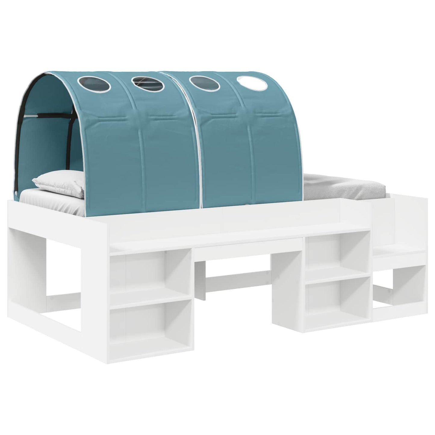 Bed Frame with Tunnel with Shelf 3 pcs White and Light Blue
