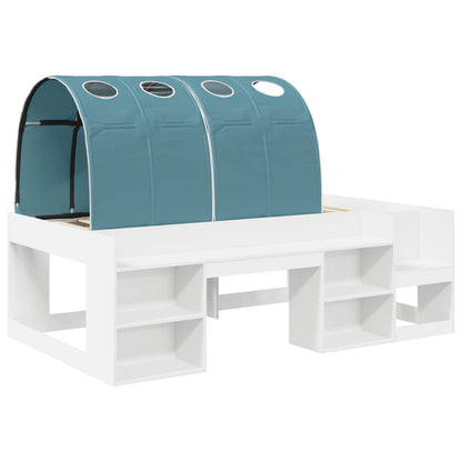 Bed Frame with Tunnel with Shelf 3 pcs White and Light Blue