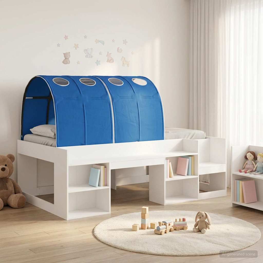 Bed Frame with Tunnel 3 pcs White and Blue Engineered Wood