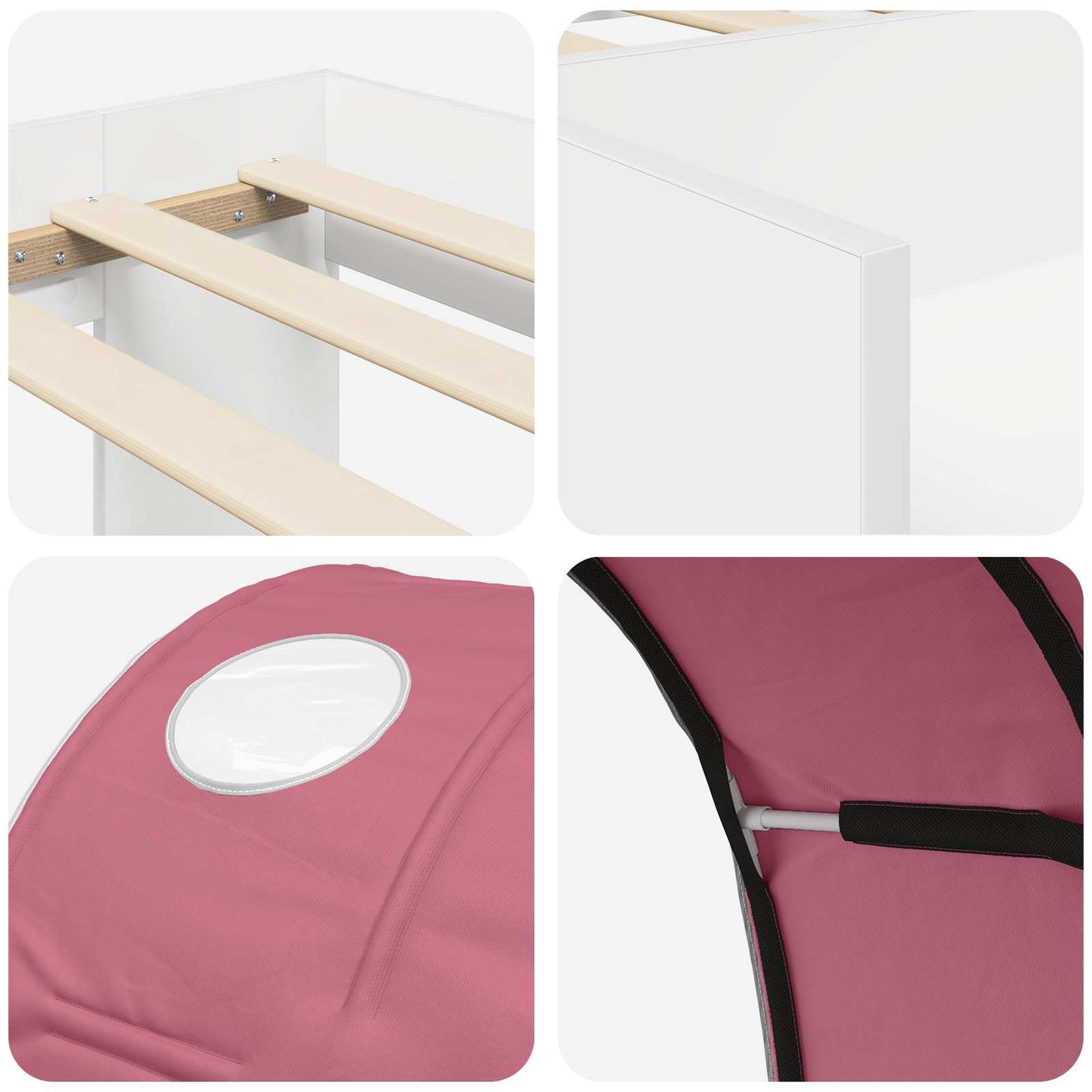 Bed Frame with Tunnel 3 pcs White and Pink Engineered Wood