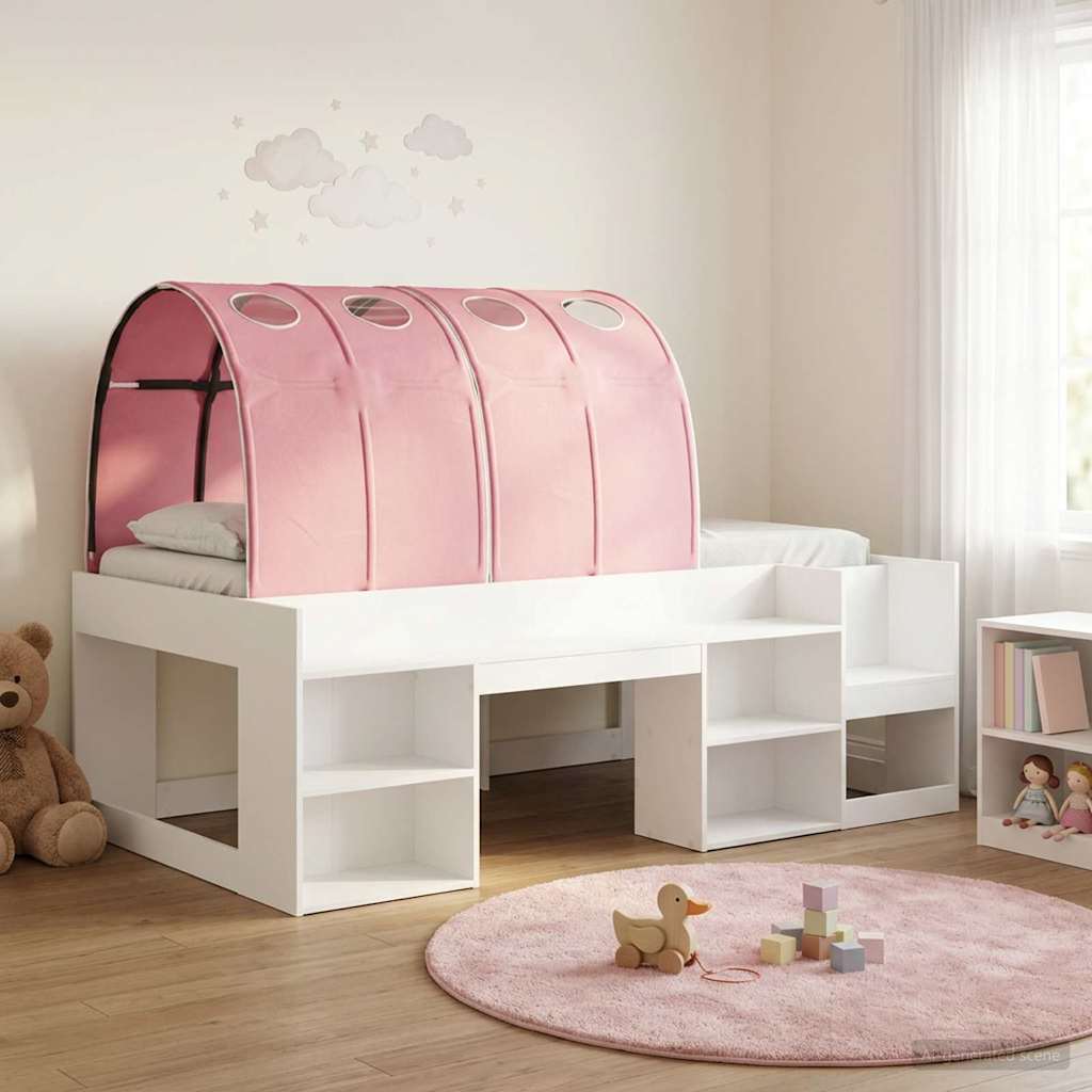 Bed Frame with Tunnel 3 pcs White and Pink Engineered Wood