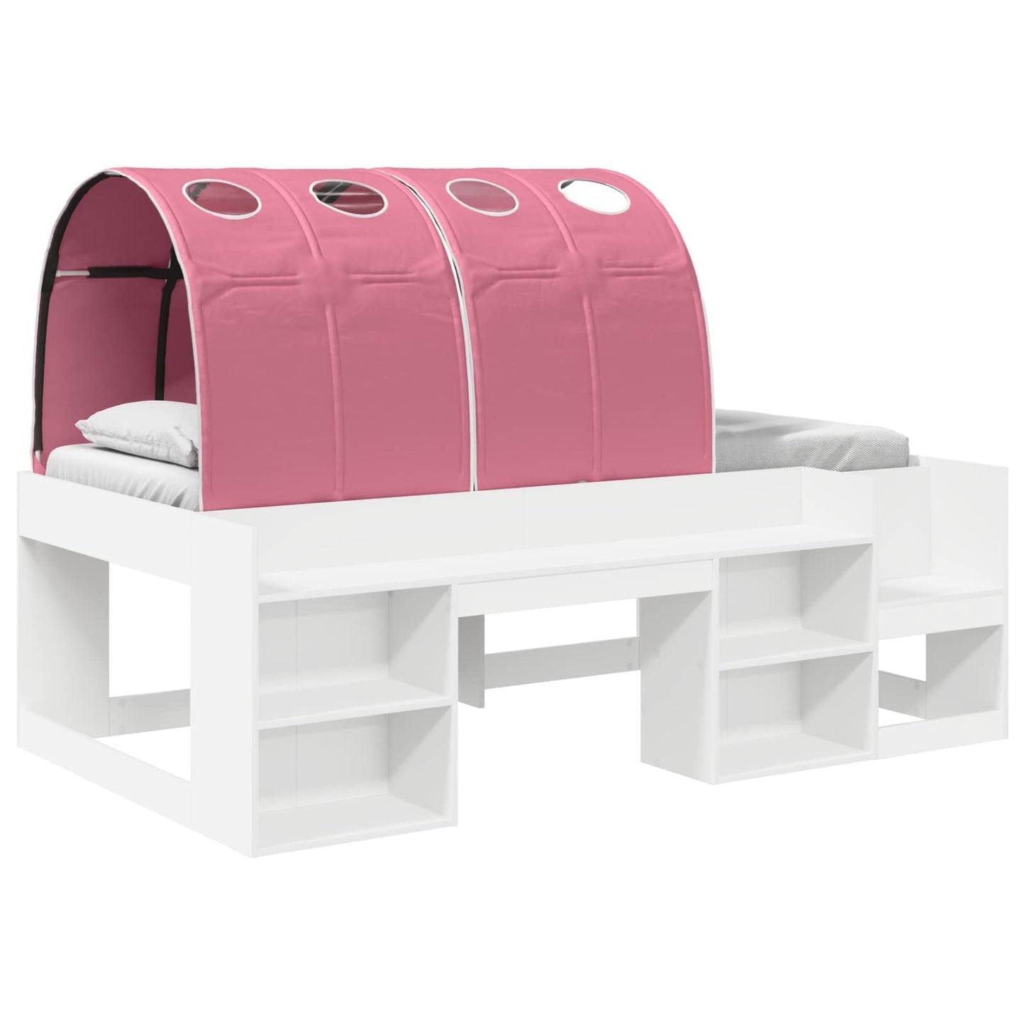 Bed Frame with Tunnel 3 pcs White and Pink Engineered Wood