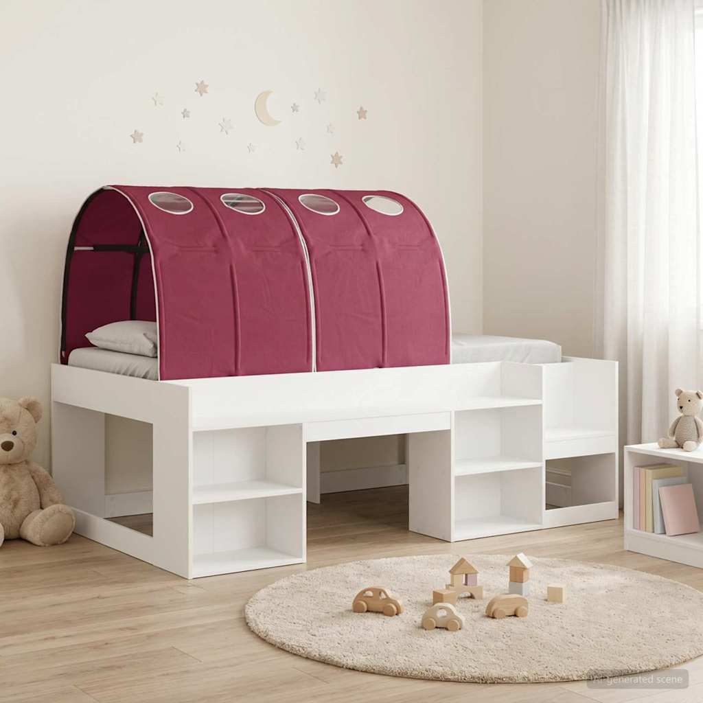 Bed Frame with Tunnel 3 pcs White and Red Engineered Wood
