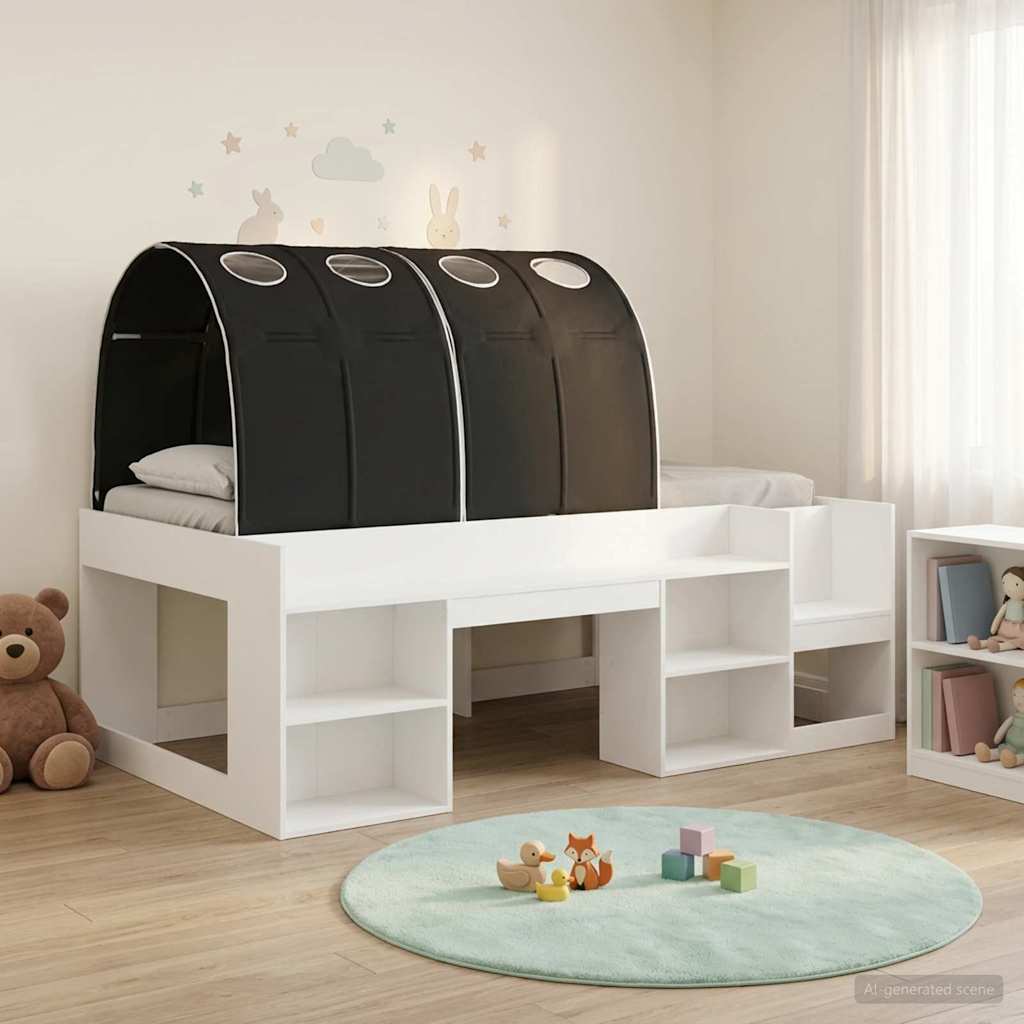 Bed Frame with Tunnel 3 pcs White and Black Engineered Wood