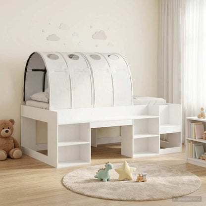 Bed Frame with Tunnel with Shelf 3 pcs White Engineered Wood