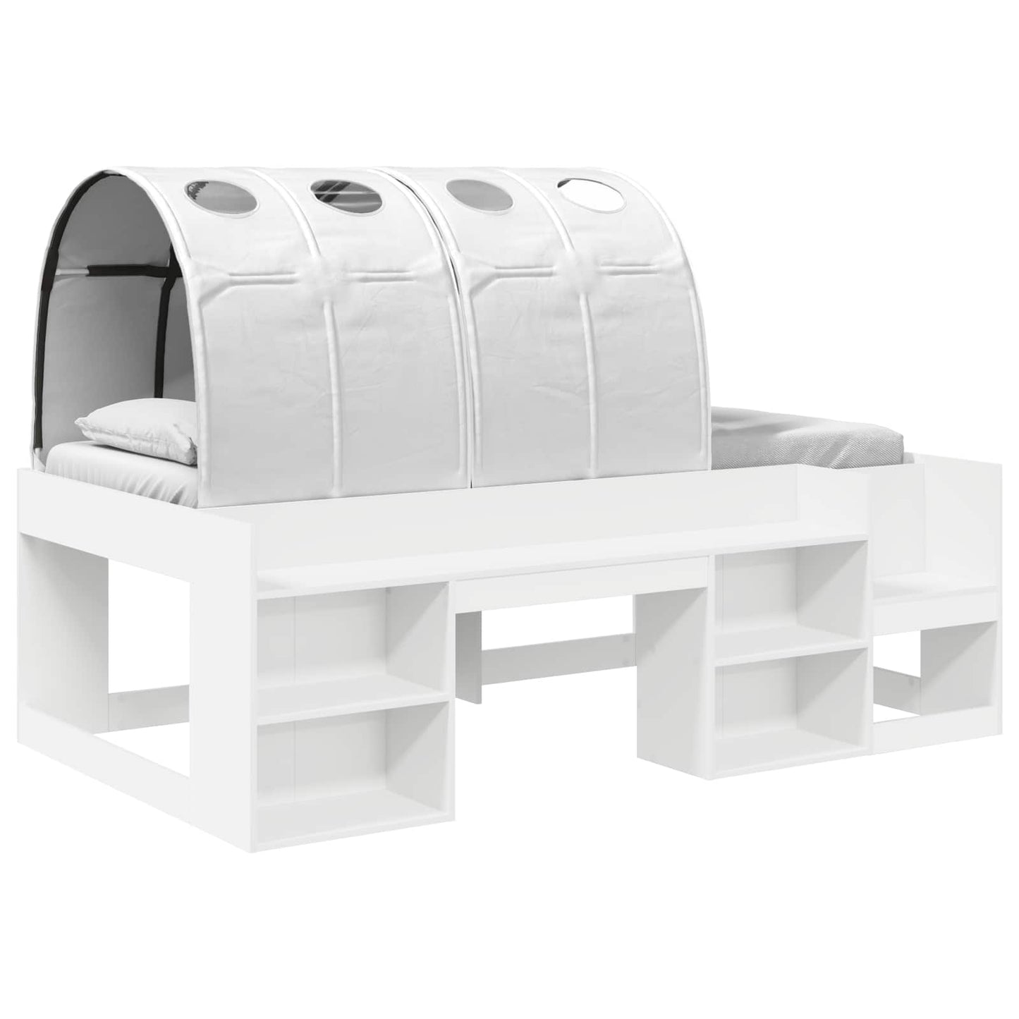 Bed Frame with Tunnel with Shelf 3 pcs White Engineered Wood