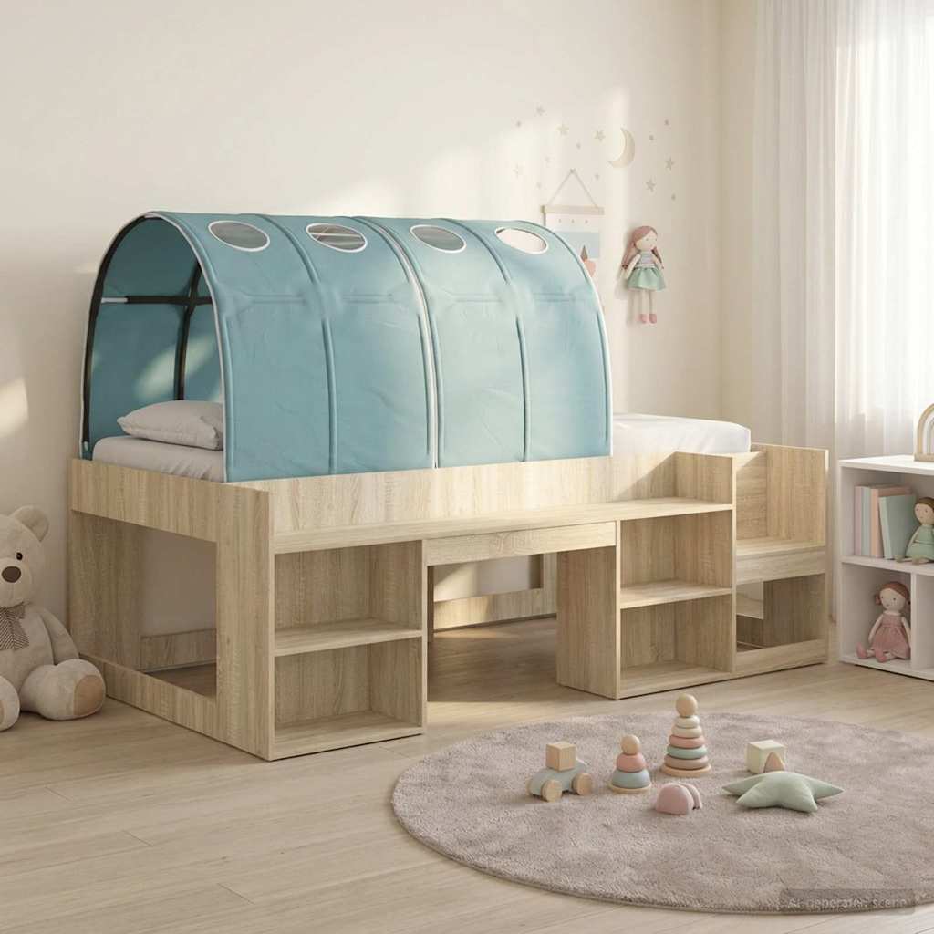 Bed Frame with Tunnel 3 pcs Sonoma Oak and Light Blue
