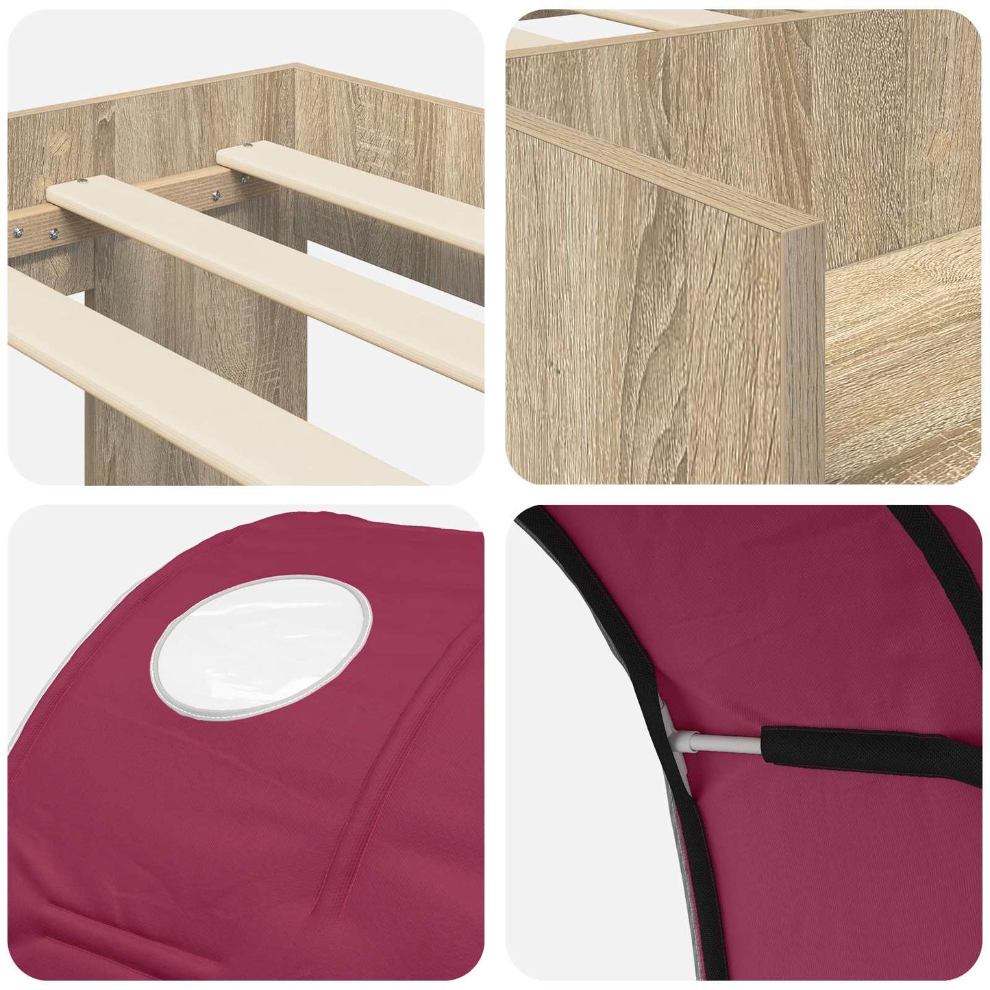 Bed Frame with Tunnel 3 pcs Sonoma Oak and Red Engineered Wood