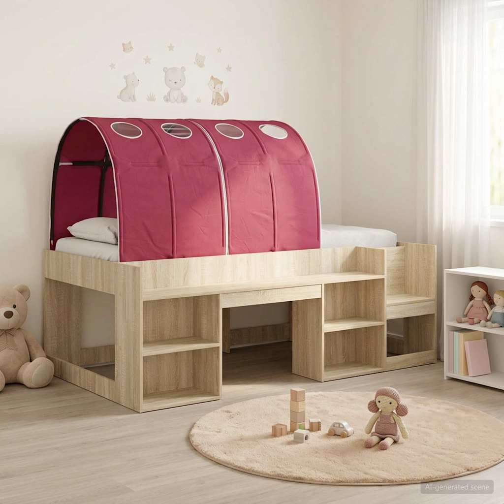 Bed Frame with Tunnel 3 pcs Sonoma Oak and Red Engineered Wood
