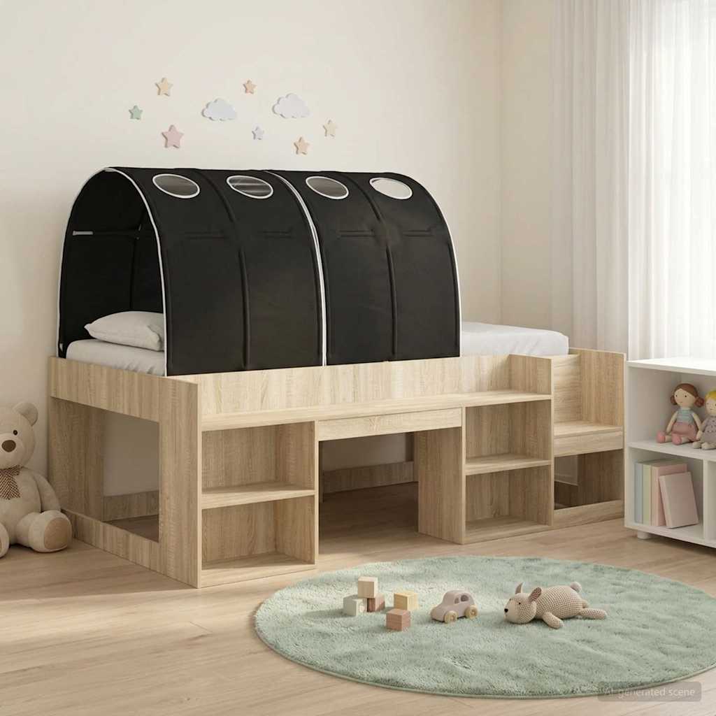 Bed Frame with Tunnel with Shelf 3 pcs Sonoma Oak and Black