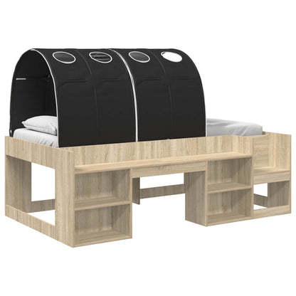 Bed Frame with Tunnel with Shelf 3 pcs Sonoma Oak and Black