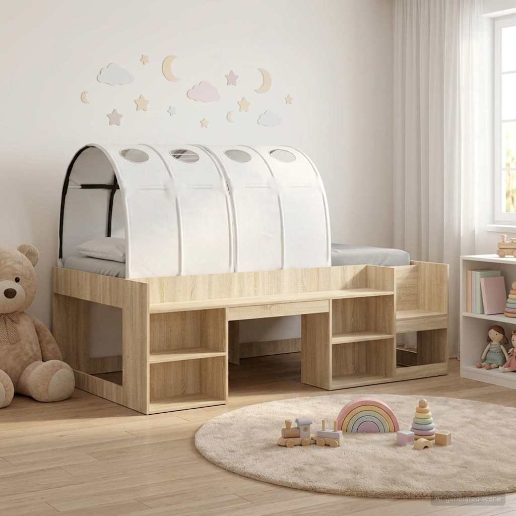 Bed Frame with Tunnel with Shelf 3 pcs Sonoma Oak and White