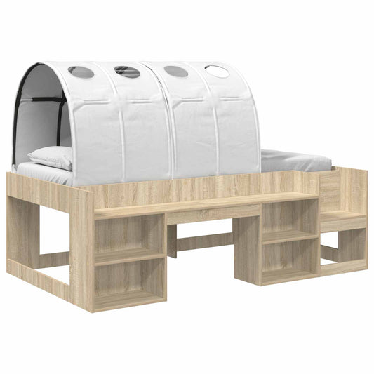 Bed Frame with Tunnel with Shelf 3 pcs Sonoma Oak and White