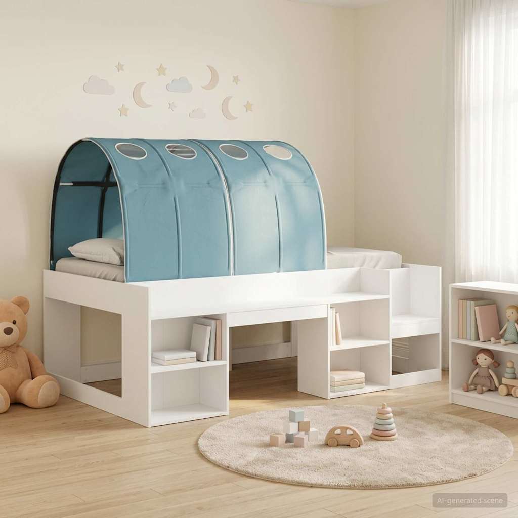 Bed Frame with Tunnel with Shelf 3 pcs White and Light Blue