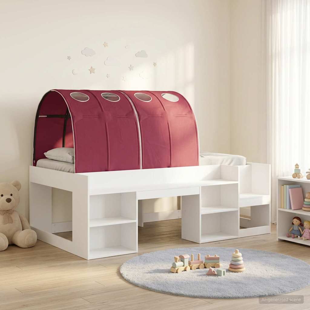 Bed Frame with Tunnel 3 pcs White and Red Engineered Wood