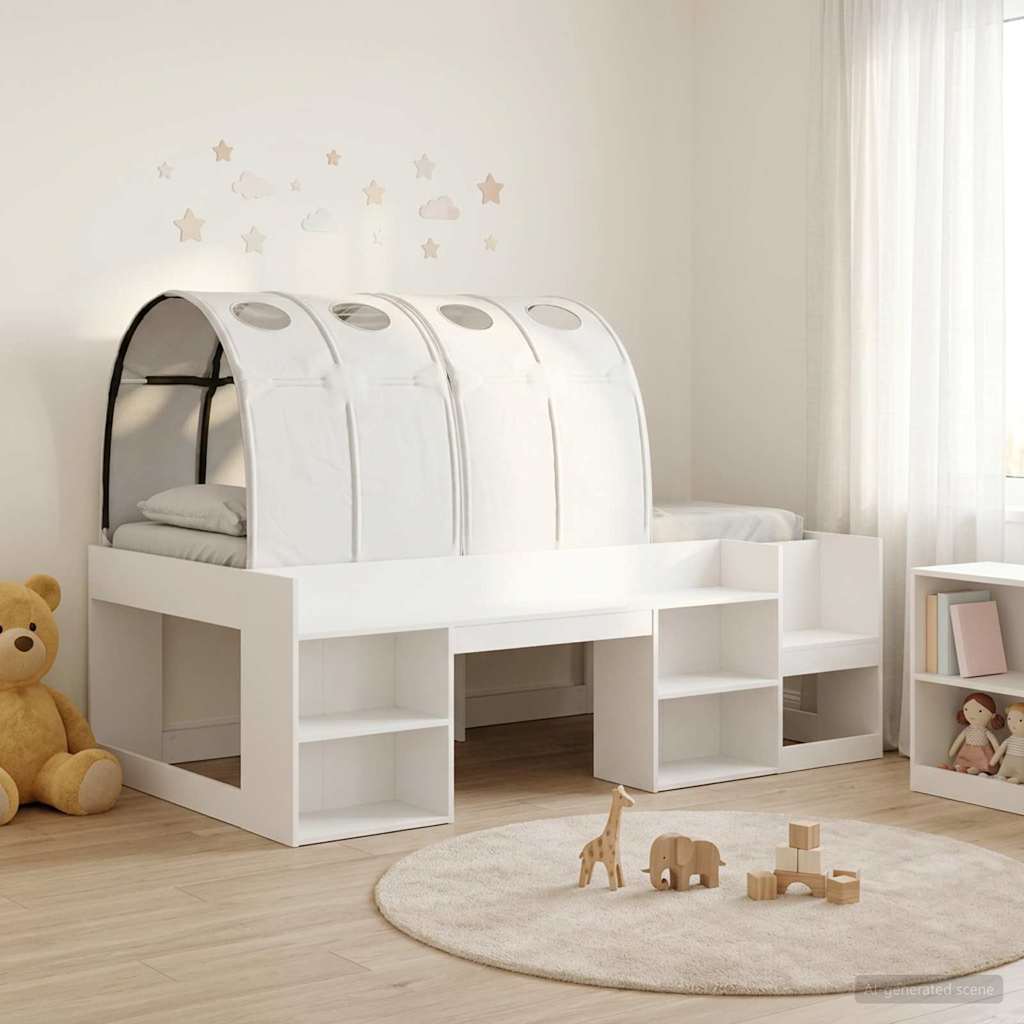 Bed Frame with Tunnel with Shelf 3 pcs White Engineered Wood