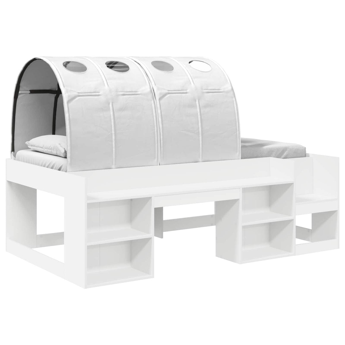 Bed Frame with Tunnel with Shelf 3 pcs White Engineered Wood