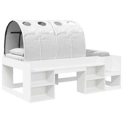 Bed Frame with Tunnel with Shelf 3 pcs White Engineered Wood