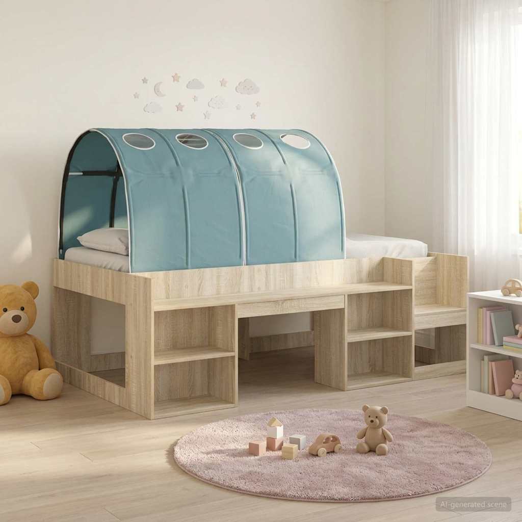 Bed Frame with Tunnel 3 pcs Sonoma Oak and Light Blue