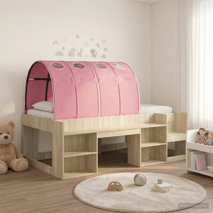 Bed Frame with Tunnel 3 pcs Sonoma Oak and Pink Engineered Wood