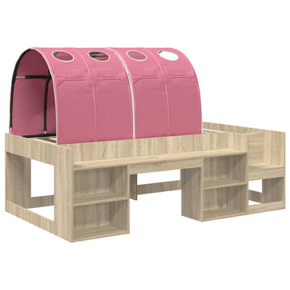 Bed Frame with Tunnel 3 pcs Sonoma Oak and Pink Engineered Wood
