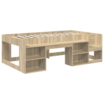 Bed Frame with Tunnel 3 pcs Sonoma Oak and Red Engineered Wood
