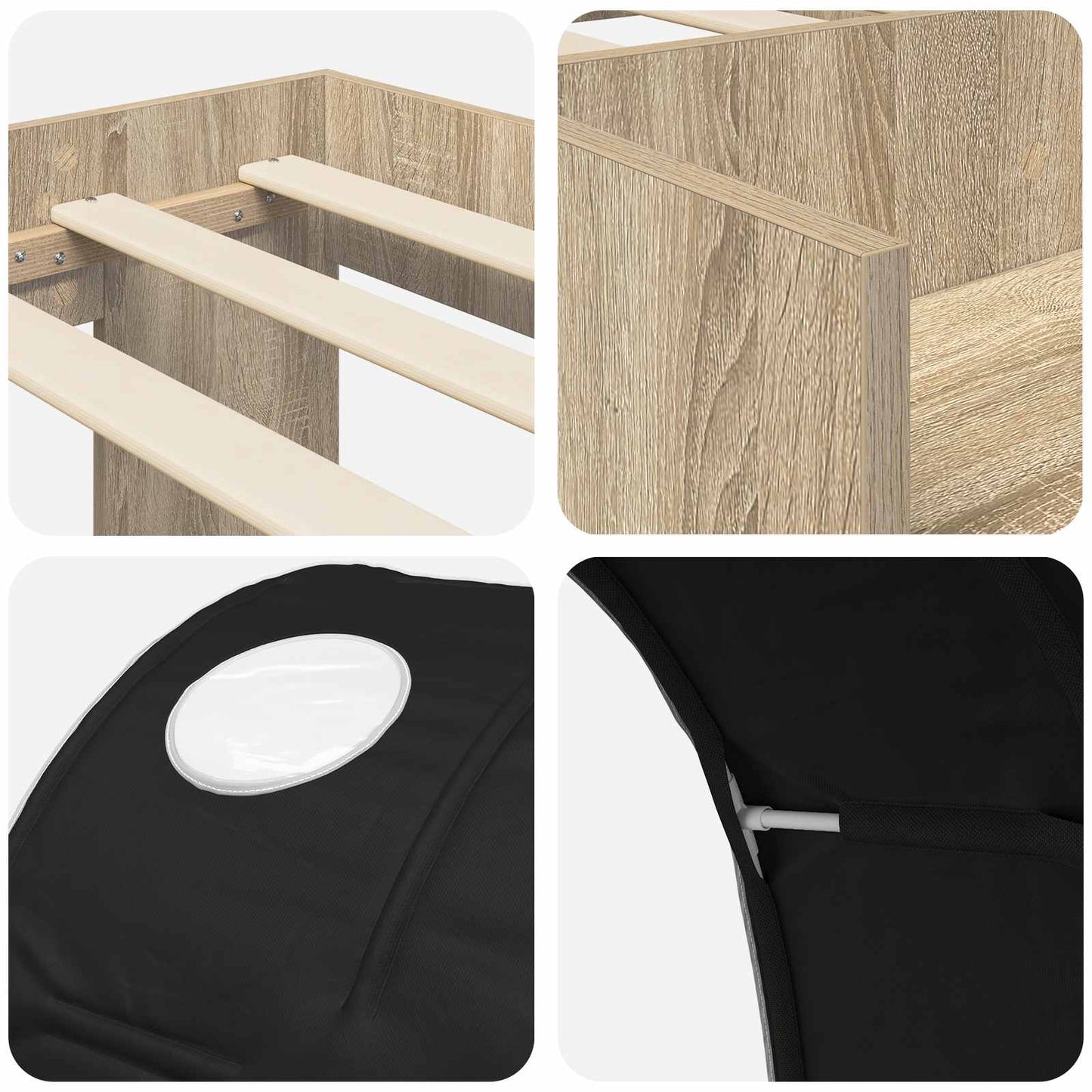 Bed Frame with Tunnel with Shelf 3 pcs Sonoma Oak and Black