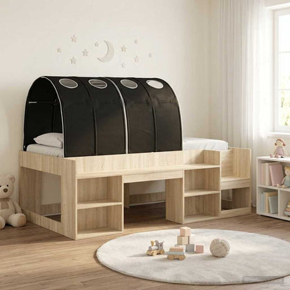 Bed Frame with Tunnel with Shelf 3 pcs Sonoma Oak and Black
