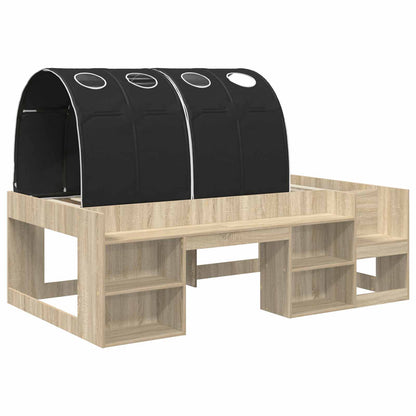 Bed Frame with Tunnel with Shelf 3 pcs Sonoma Oak and Black