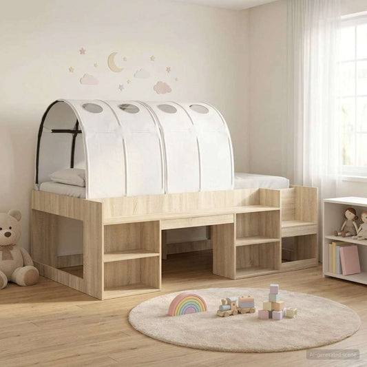 Bed Frame with Tunnel with Shelf 3 pcs Sonoma Oak and White