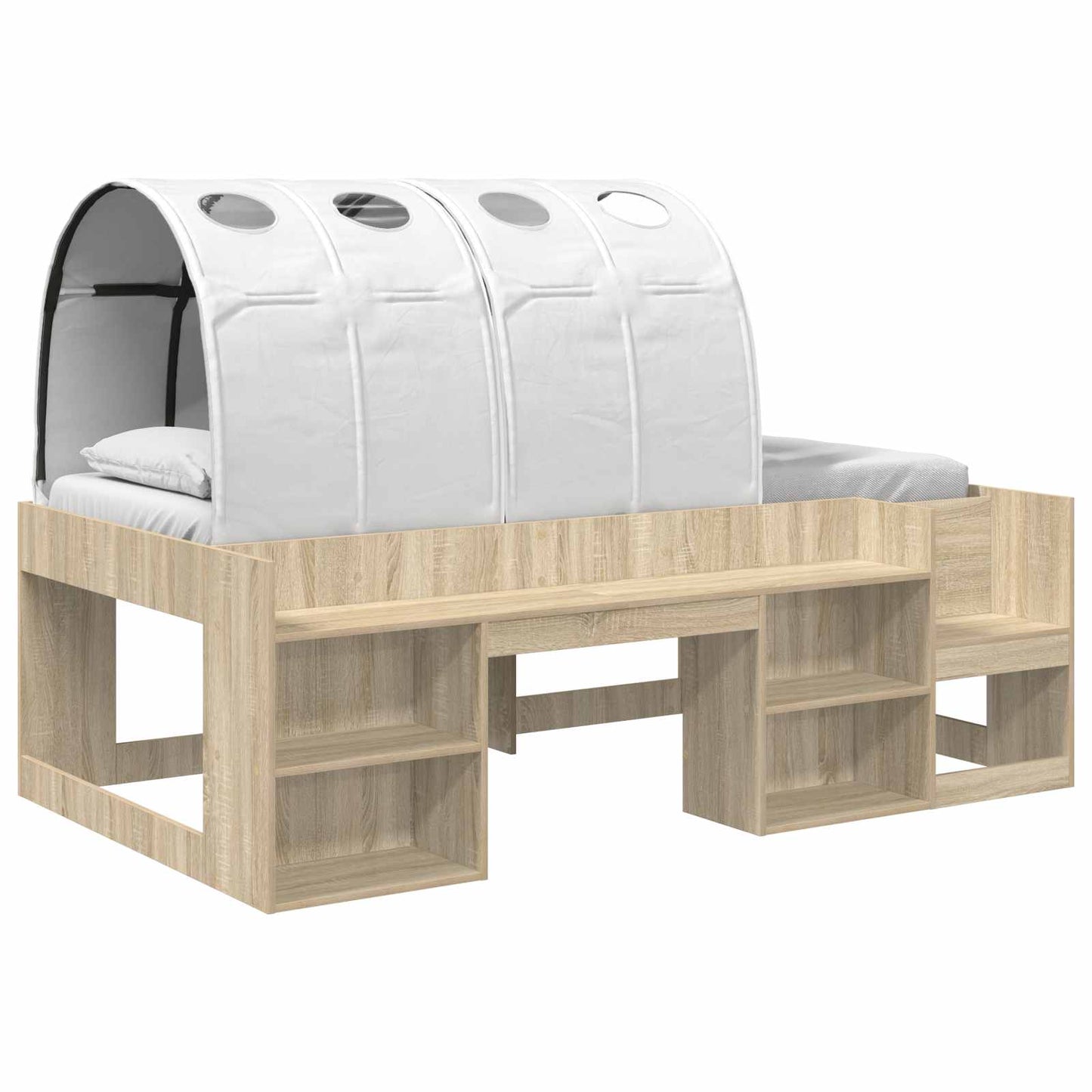Bed Frame with Tunnel with Shelf 3 pcs Sonoma Oak and White