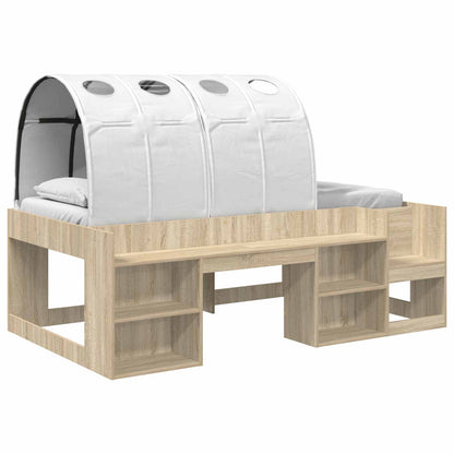 Bed Frame with Tunnel with Shelf 3 pcs Sonoma Oak and White