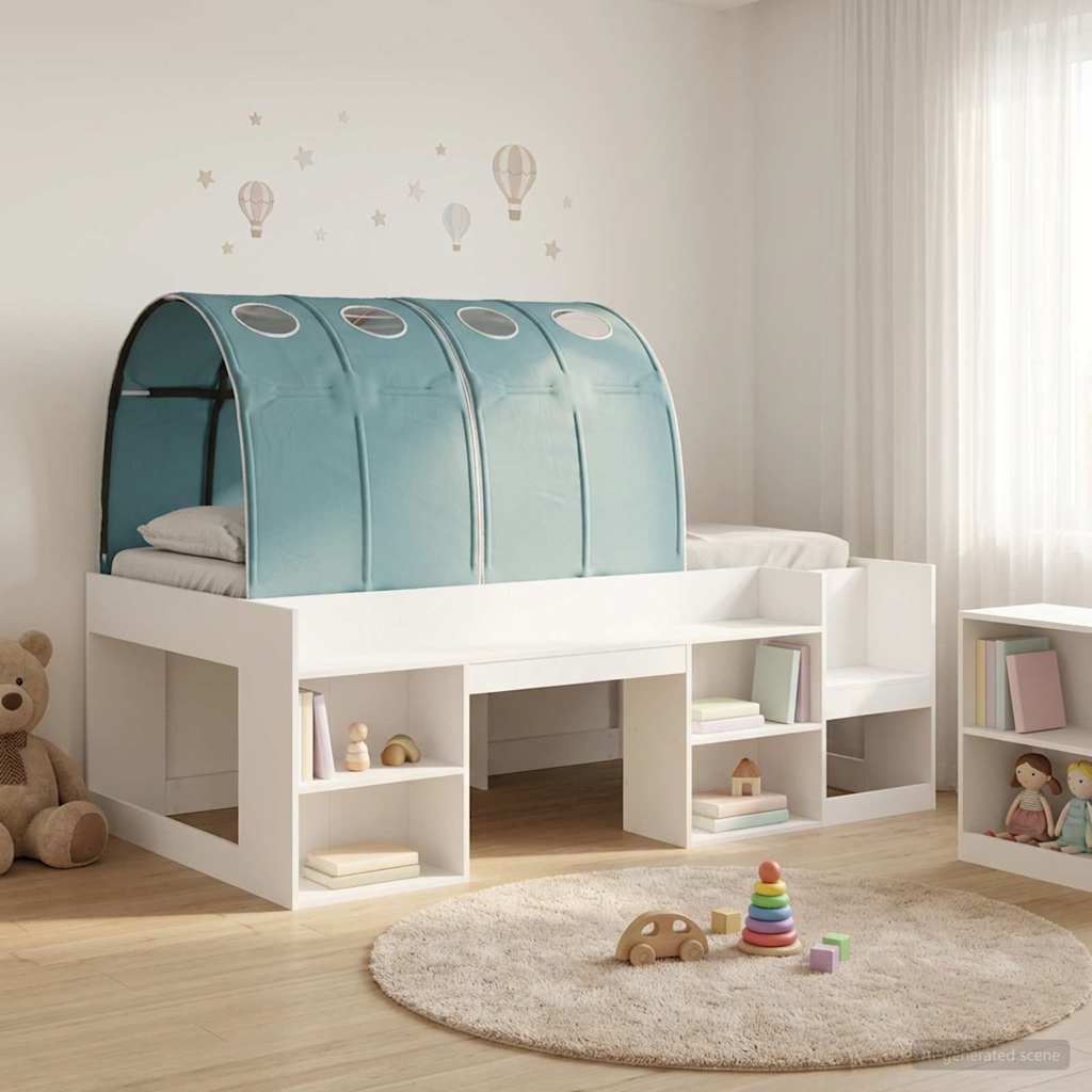 Bed Frame with Tunnel with Shelf 3 pcs White and Light Blue
