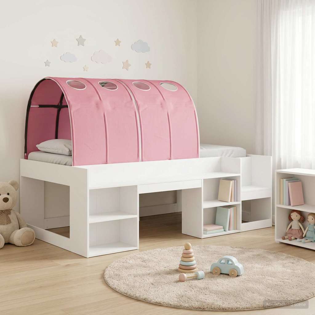 Bed Frame with Tunnel 3 pcs White and Pink Engineered Wood