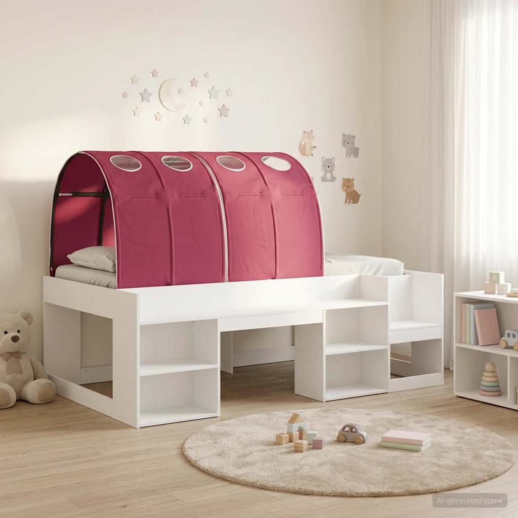 Bed Frame with Tunnel 3 pcs White and Red Engineered Wood