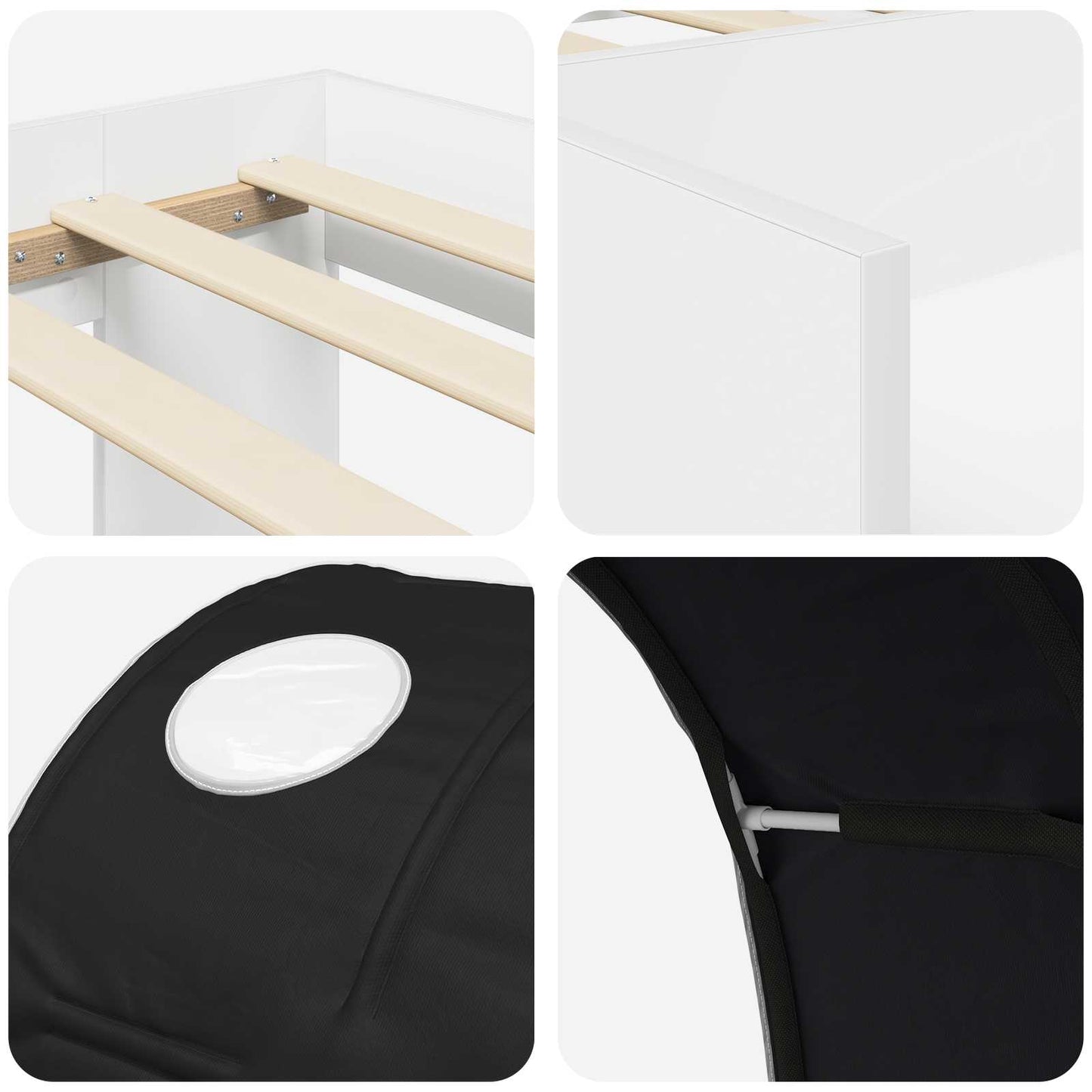 Bed Frame with Tunnel 3 pcs White and Black Engineered Wood