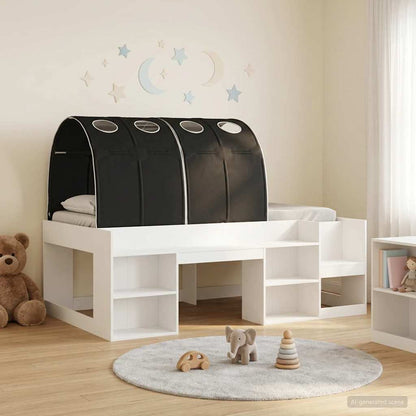 Bed Frame with Tunnel 3 pcs White and Black Engineered Wood