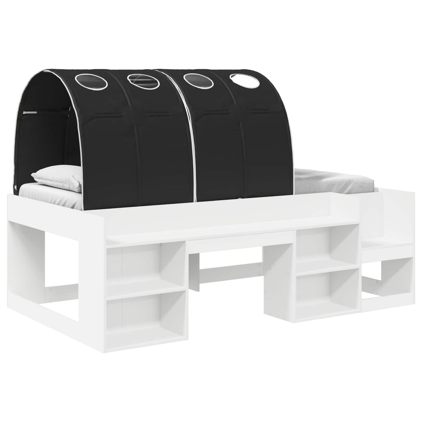 Bed Frame with Tunnel 3 pcs White and Black Engineered Wood