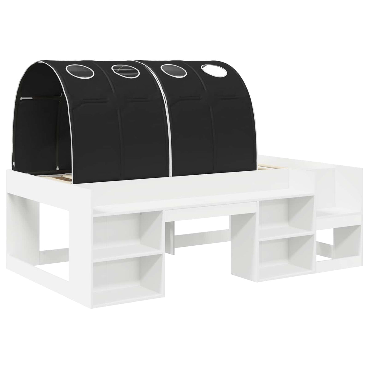 Bed Frame with Tunnel 3 pcs White and Black Engineered Wood
