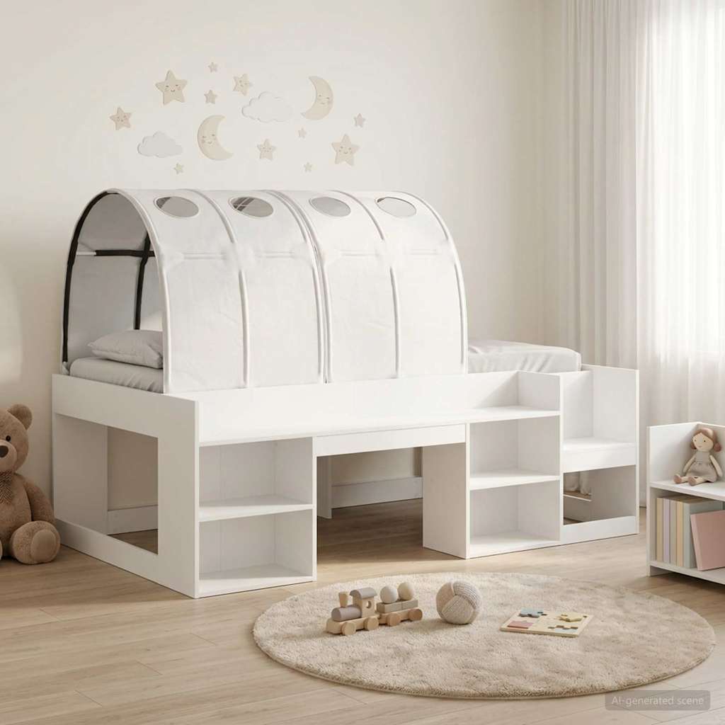 Bed Frame with Tunnel with Shelf 3 pcs White Engineered Wood