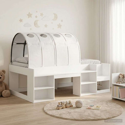 Bed Frame with Tunnel with Shelf 3 pcs White Engineered Wood