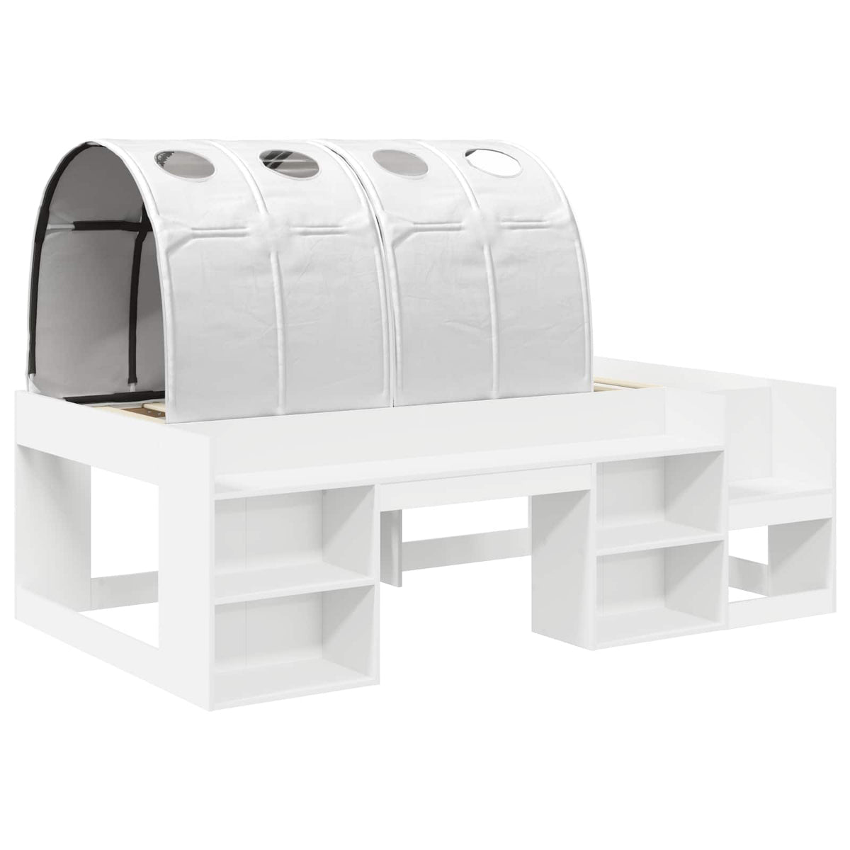 Bed Frame with Tunnel with Shelf 3 pcs White Engineered Wood