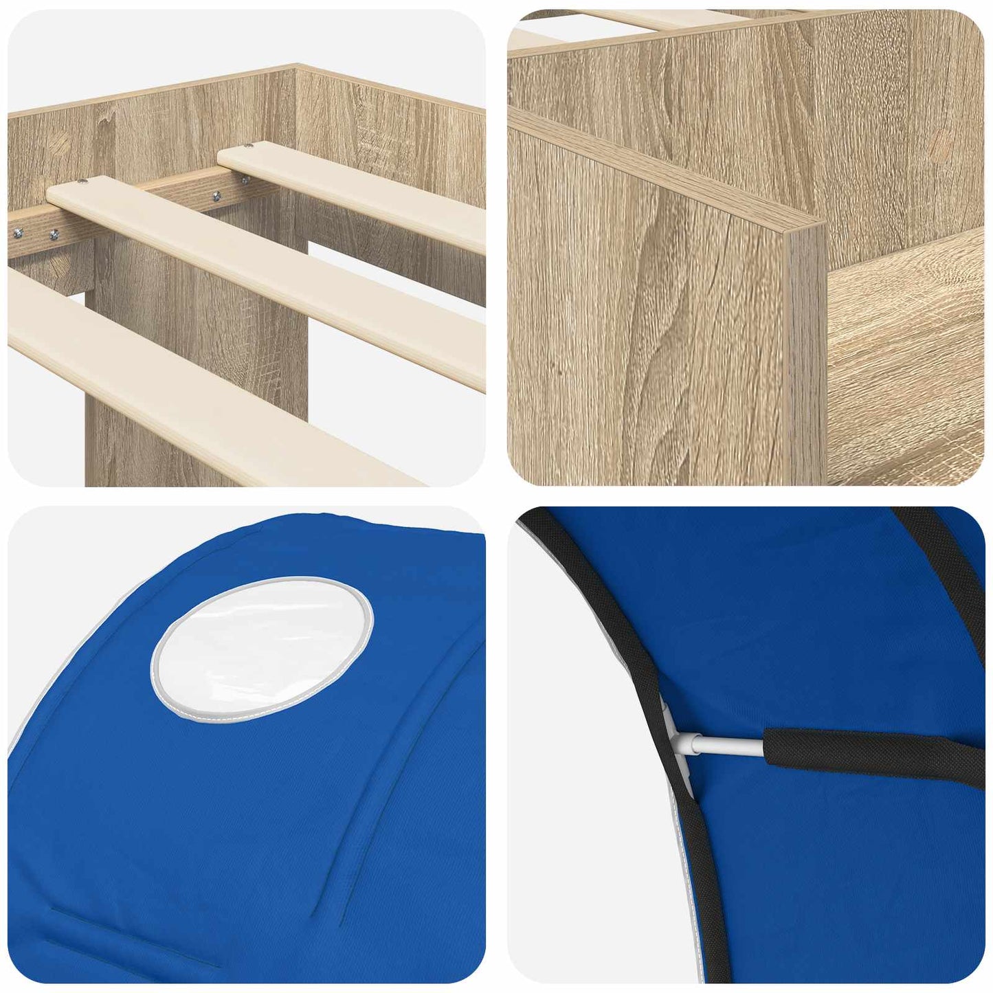 Bed Frame with Tunnel 3 pcs Sonoma Oak and Blue Engineered Wood