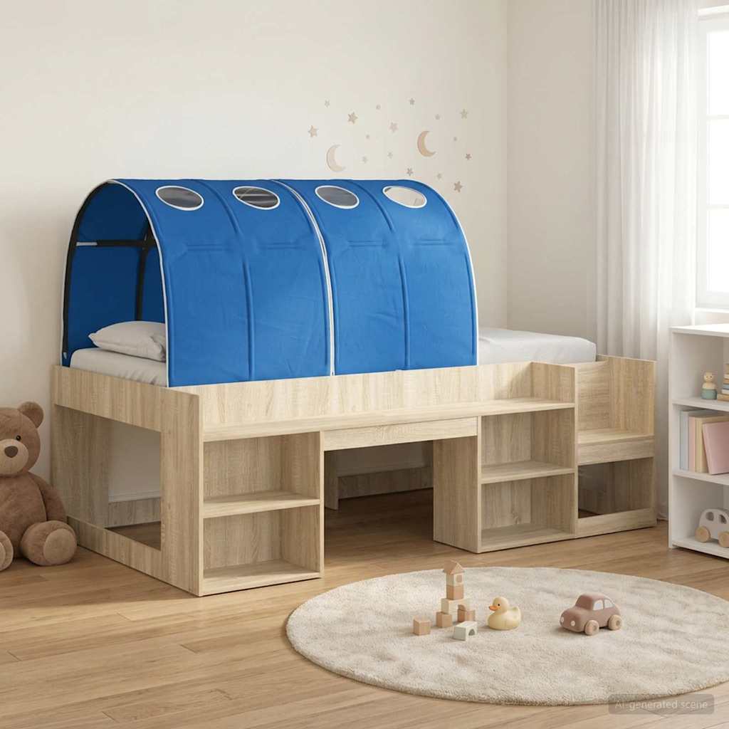 Bed Frame with Tunnel 3 pcs Sonoma Oak and Blue Engineered Wood