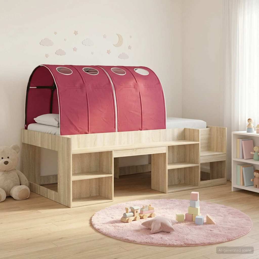 Bed Frame with Tunnel 3 pcs Sonoma Oak and Red Engineered Wood