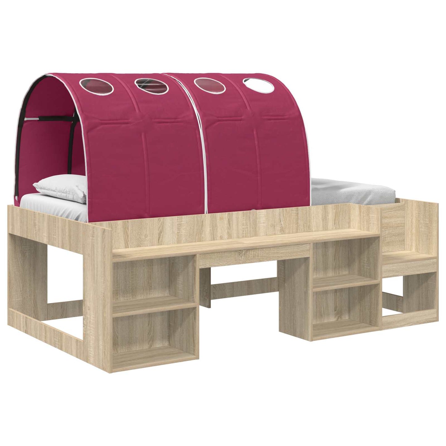Bed Frame with Tunnel 3 pcs Sonoma Oak and Red Engineered Wood