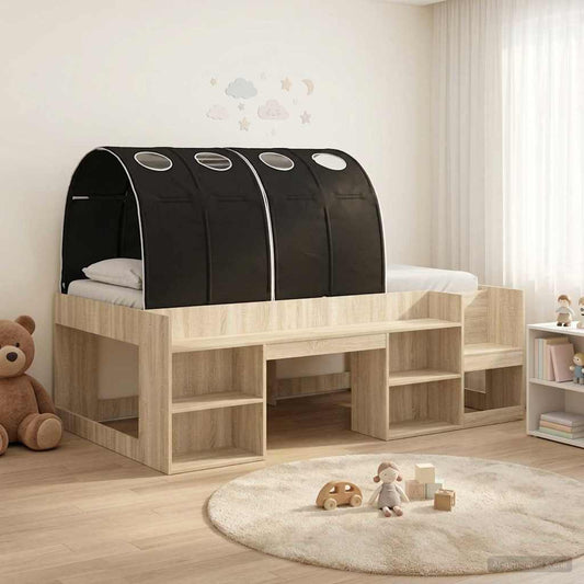 Bed Frame with Tunnel with Shelf 3 pcs Sonoma Oak and Black