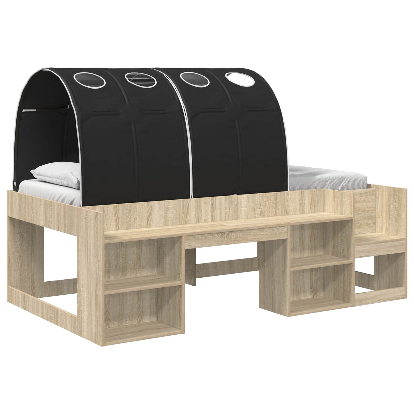 Bed Frame with Tunnel with Shelf 3 pcs Sonoma Oak and Black